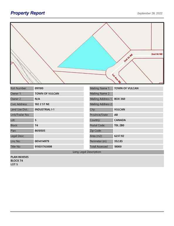 MLS® A1259540 - 102 2 Street NE in NONE Vulcan, Land