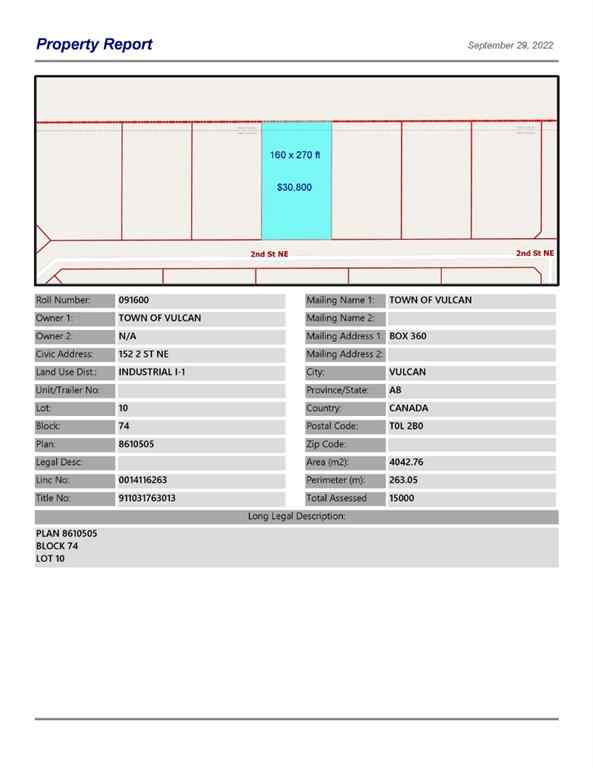 MLS® A1259546 - 152 2 Street NE in NONE Vulcan, Land