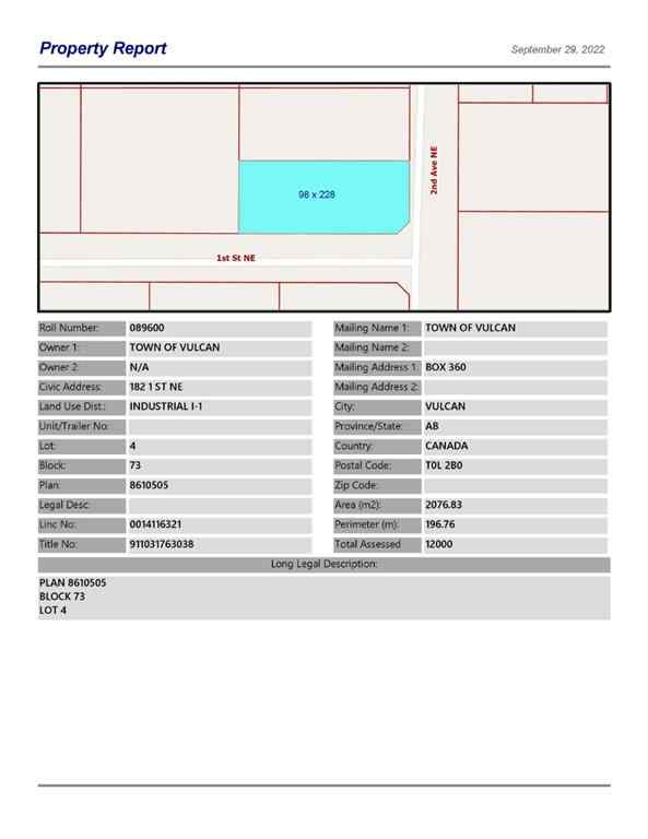 MLS® A1259555 - 182 1 Street NE in NONE Vulcan, Land