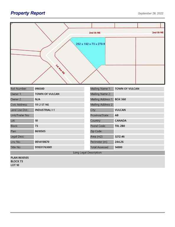 MLS® A1259557 - 111 2 Street NE in NONE Vulcan, Land