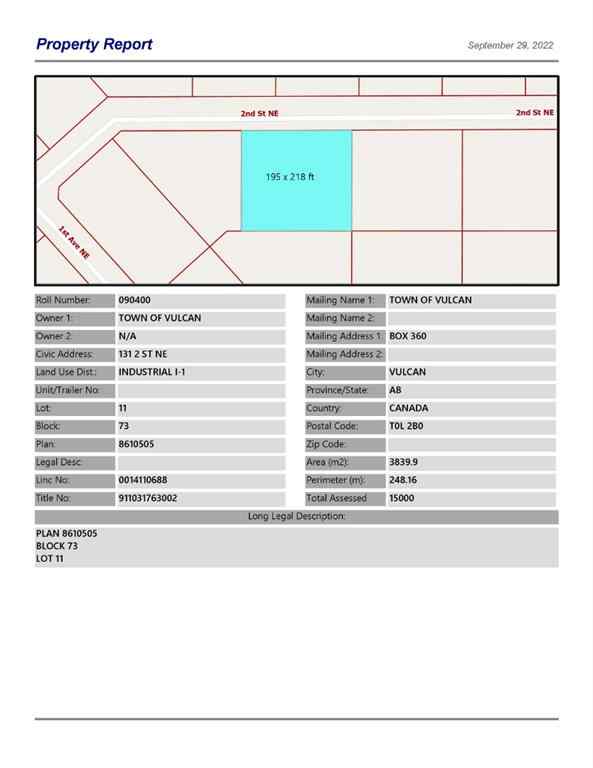 MLS® A1259560 - 131 2 Street NE in NONE Vulcan, Land