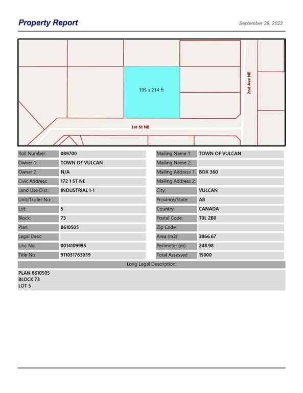 MLS® A1259562 - 172 1 Street NE in NONE Vulcan, Land