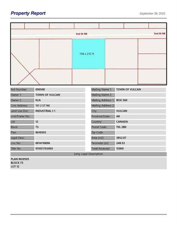 MLS® A1259573 - 151 2 Street NE in NONE Vulcan, Land