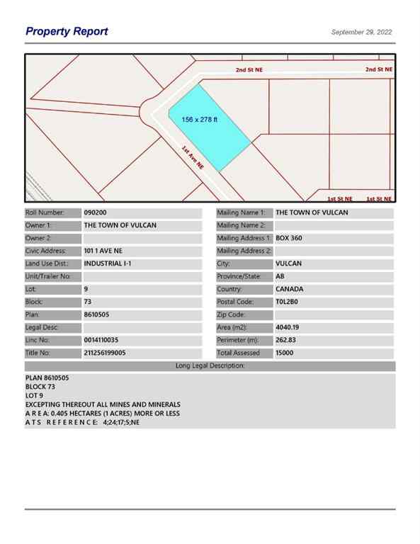 MLS® A1259580 - 101 1 Avenue NE in NONE Vulcan, Land