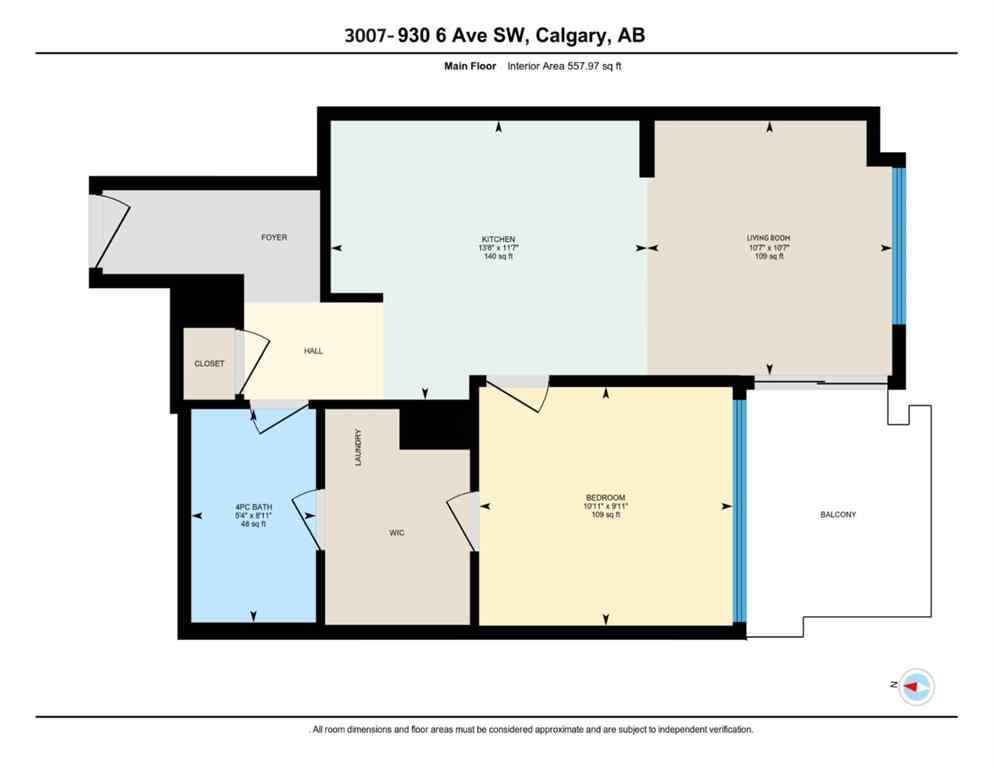 MLS® A2226199 - Unit #3007 930 6 Avenue SW in Downtown Commercial Core Calgary, Residential